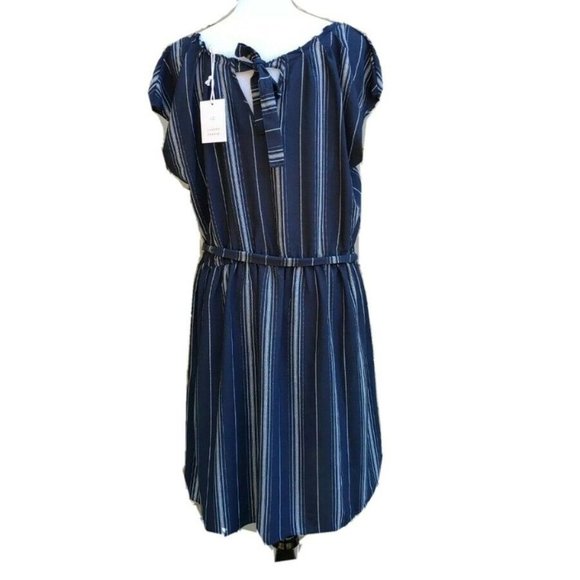 LC Lauren Conrad Dress Navy Blue Gray Striped Size XXL 2X Pleated A Line New - Picture 6 of 6